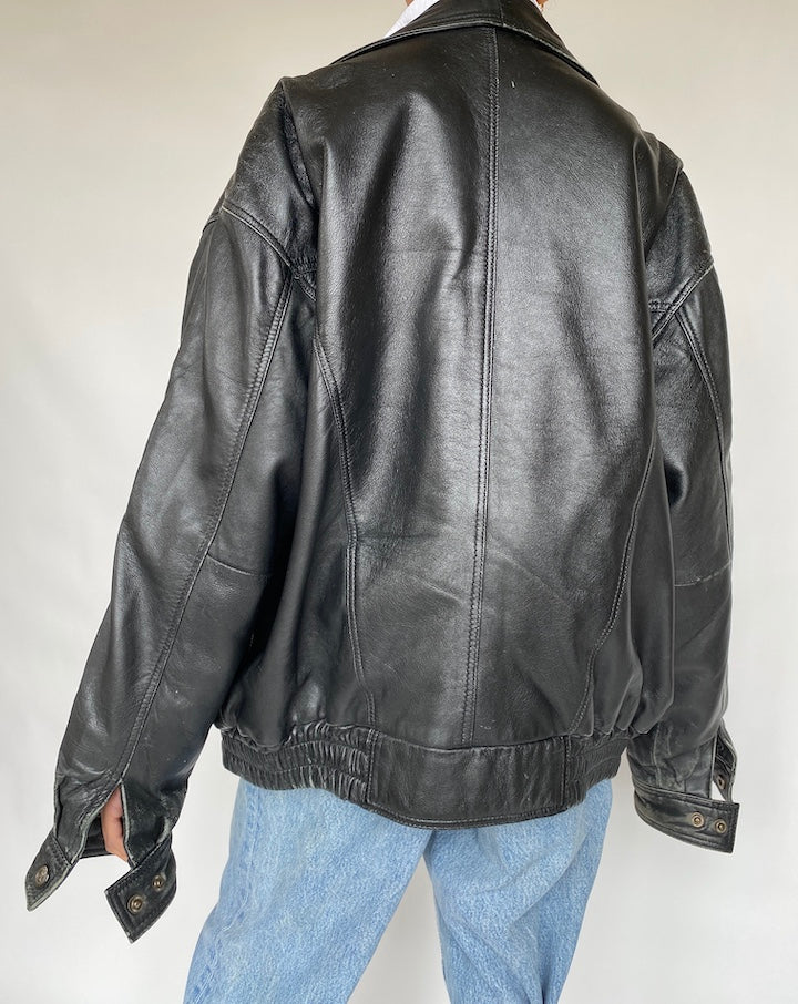 VINTAGE OVERSIZED BOXY LEATHER JACKET 660-2