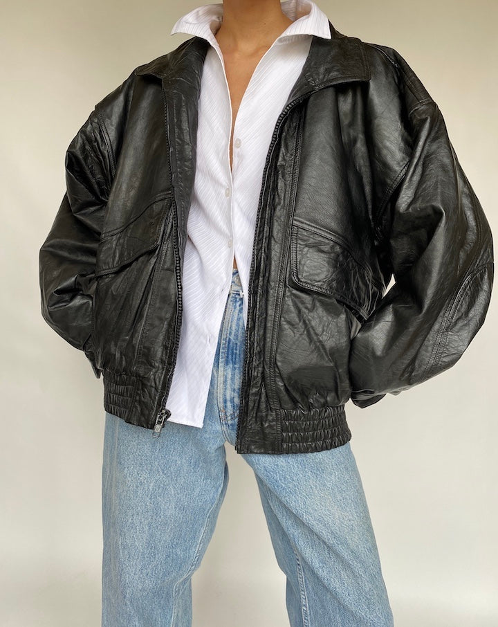 VINTAGE OVERSIZED BOXY LEATHER JACKET 665