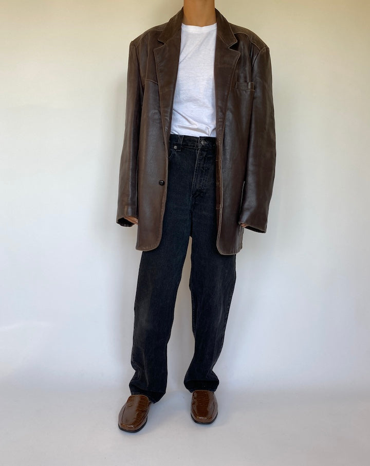 VINTAGE OVERSIZED BROWN LEATHER JACKET 1514-5