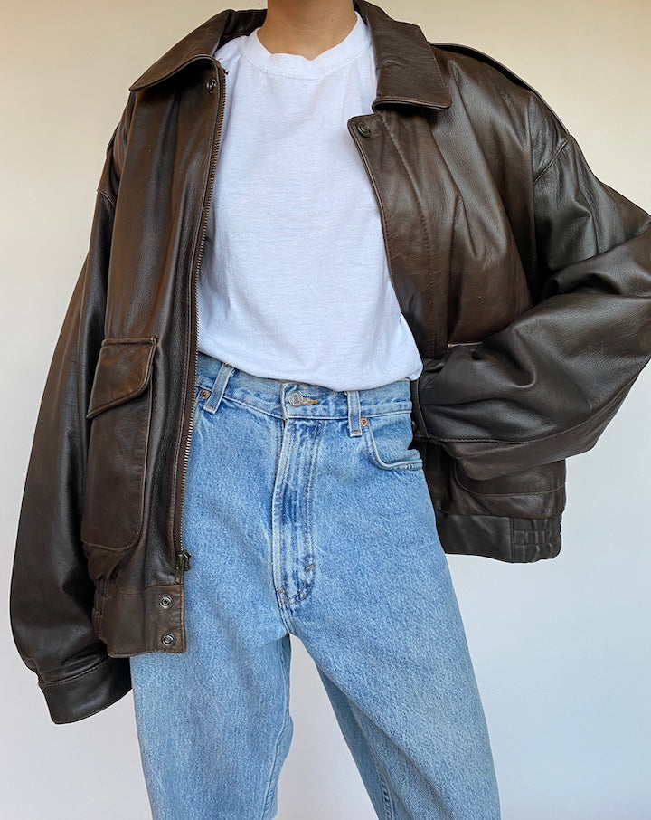 VINTAGE OVERSIZED BROWN LEATHER JACKET 538