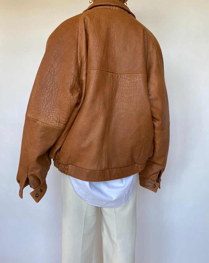 VINTAGE OVERSIZED BROWN LEATHER JACKET 570-2