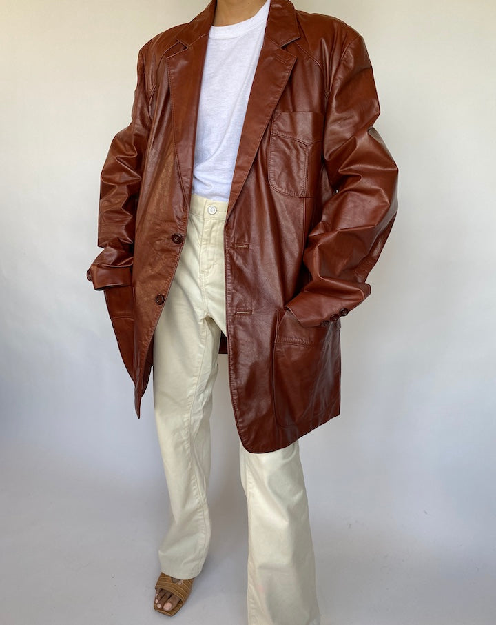 VINTAGE OVERSIZED BROWN LEATHER JACKET 628