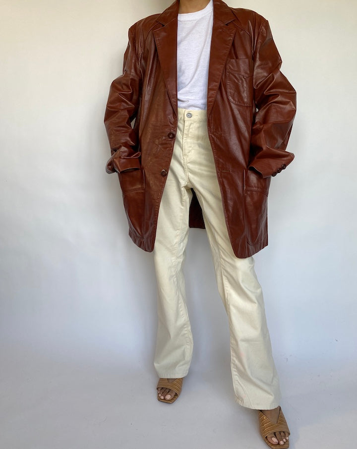 VINTAGE OVERSIZED BROWN LEATHER JACKET 628