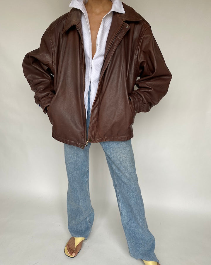 VINTAGE OVERSIZED BROWN LEATHER JACKET 661