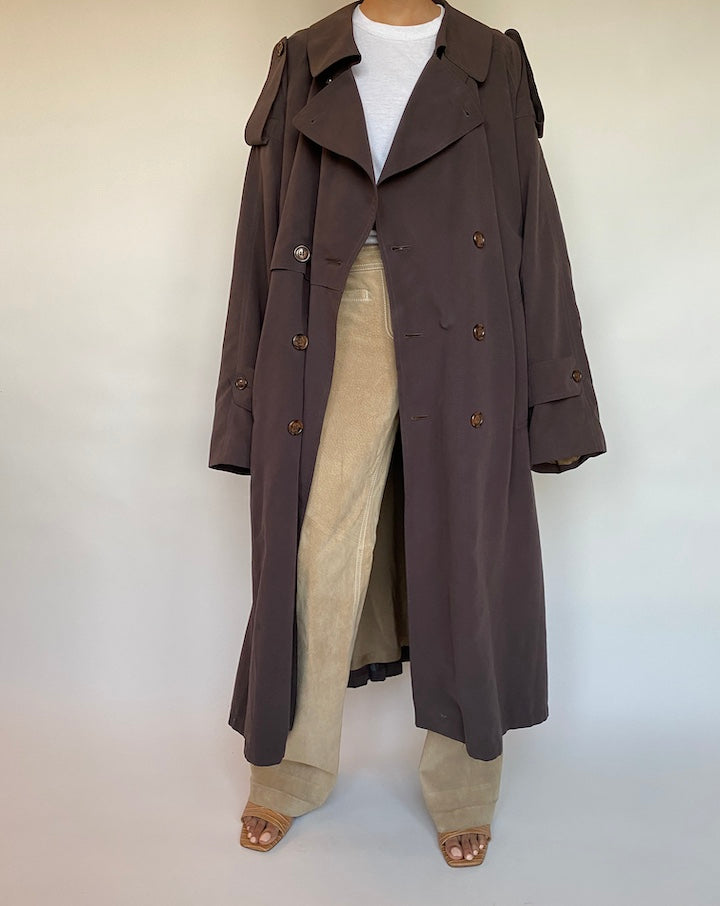 VINTAGE OVERSIZED BROWN LONG TRENCH COAT 581