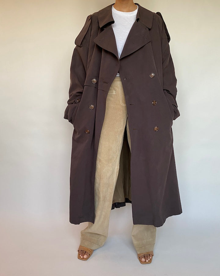 VINTAGE OVERSIZED BROWN LONG TRENCH COAT 581