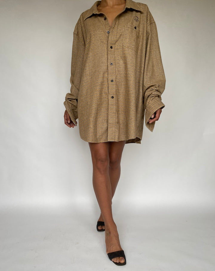 VINTAGE OVERSIZED BROWN PLAID SHIRT-DRESS 812