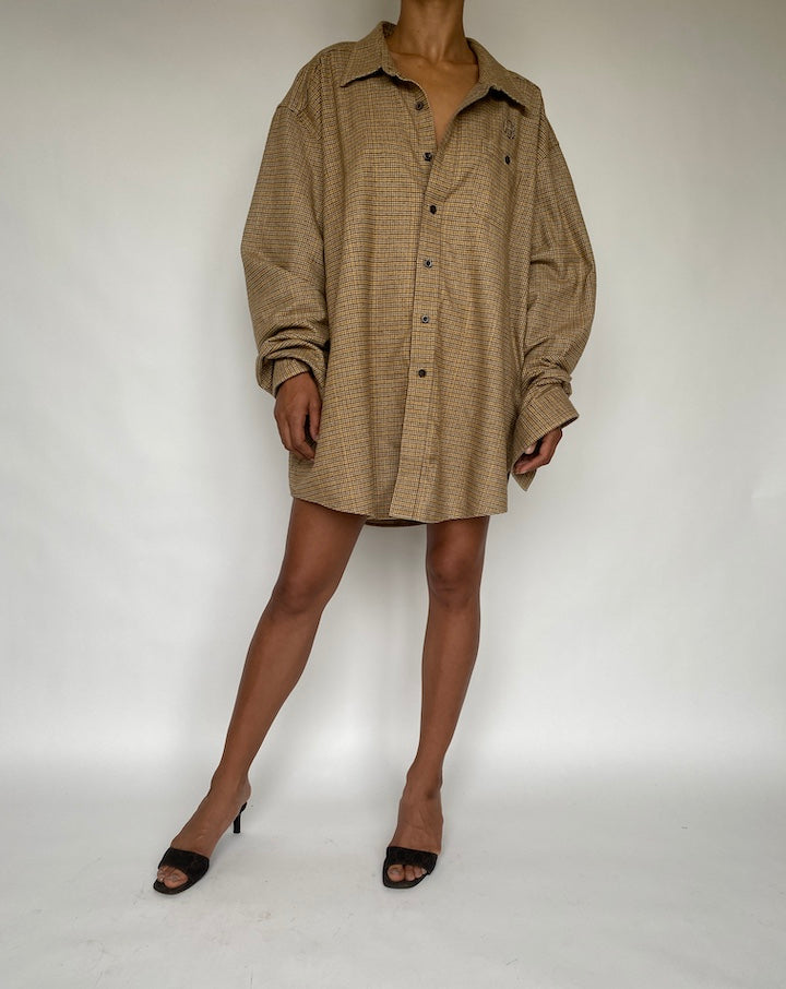 VINTAGE OVERSIZED BROWN PLAID SHIRT-DRESS 812