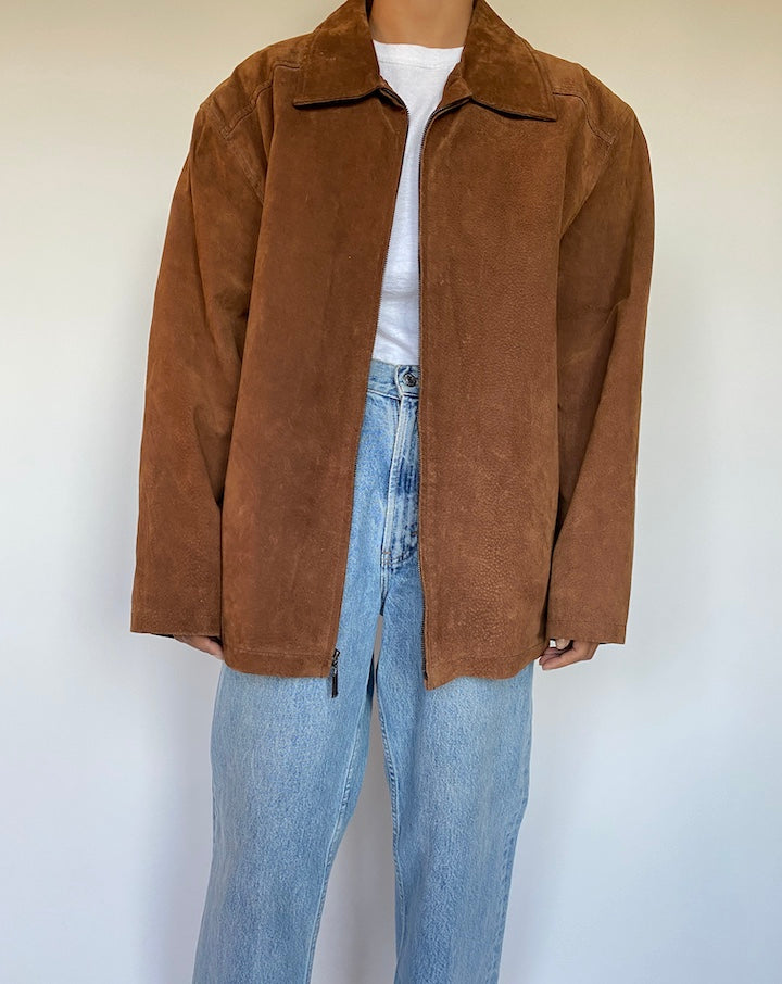 VINTAGE OVERSIZED BROWN SUEDE LEATHER JACKET 1476-4