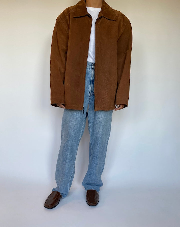 VINTAGE OVERSIZED BROWN SUEDE LEATHER JACKET 1476