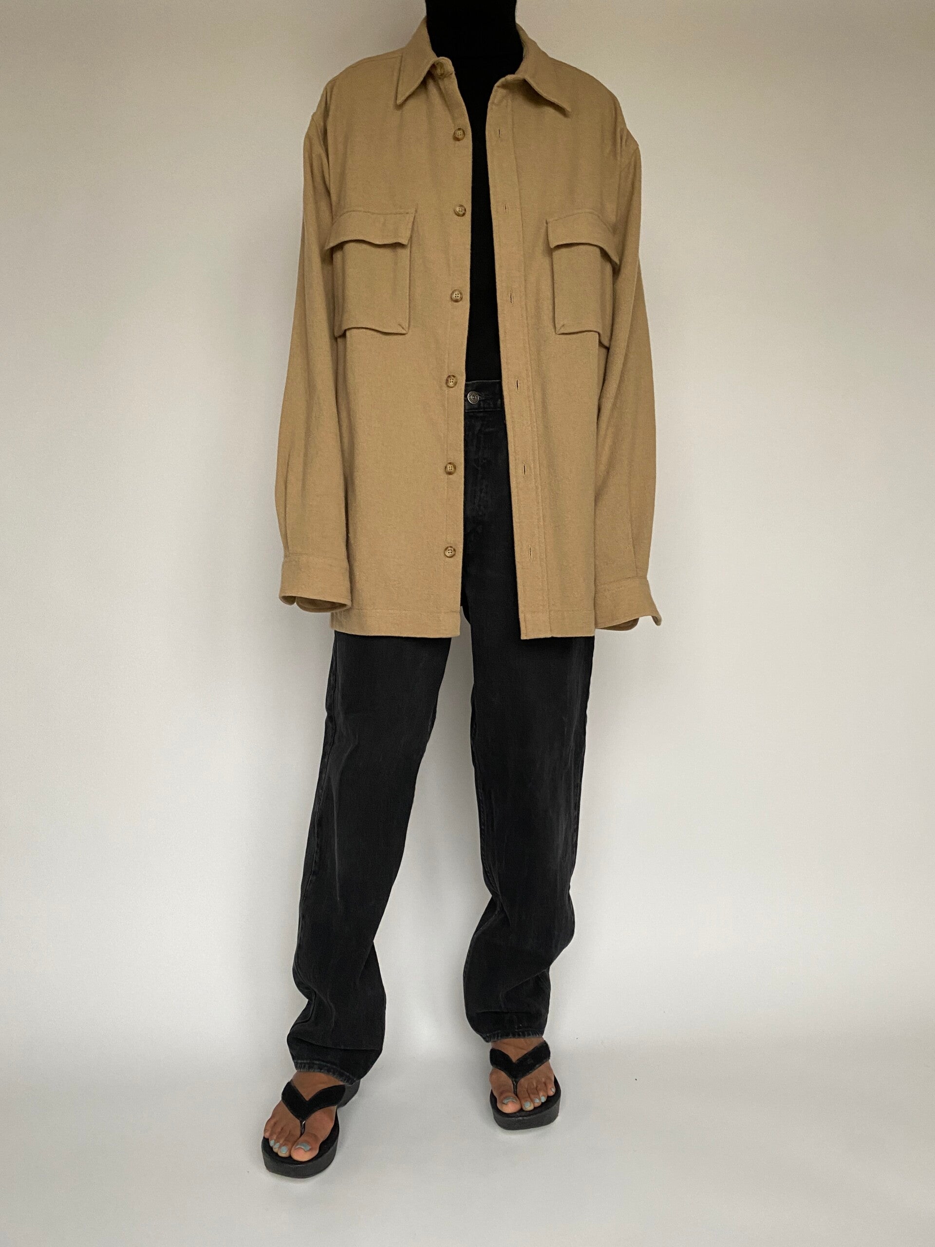 VINTAGE OVERSIZED CAMEL COLORED WOOL BLENDED SHIRT 1431-3