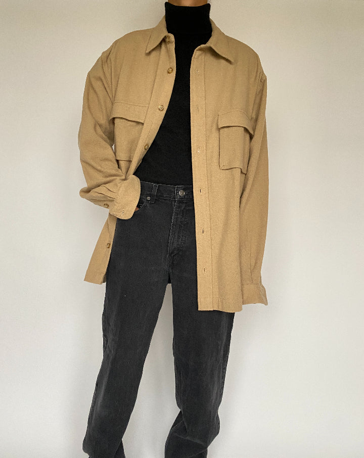 VINTAGE OVERSIZED CAMEL COLORED WOOL BLENDED SHIRT 1431