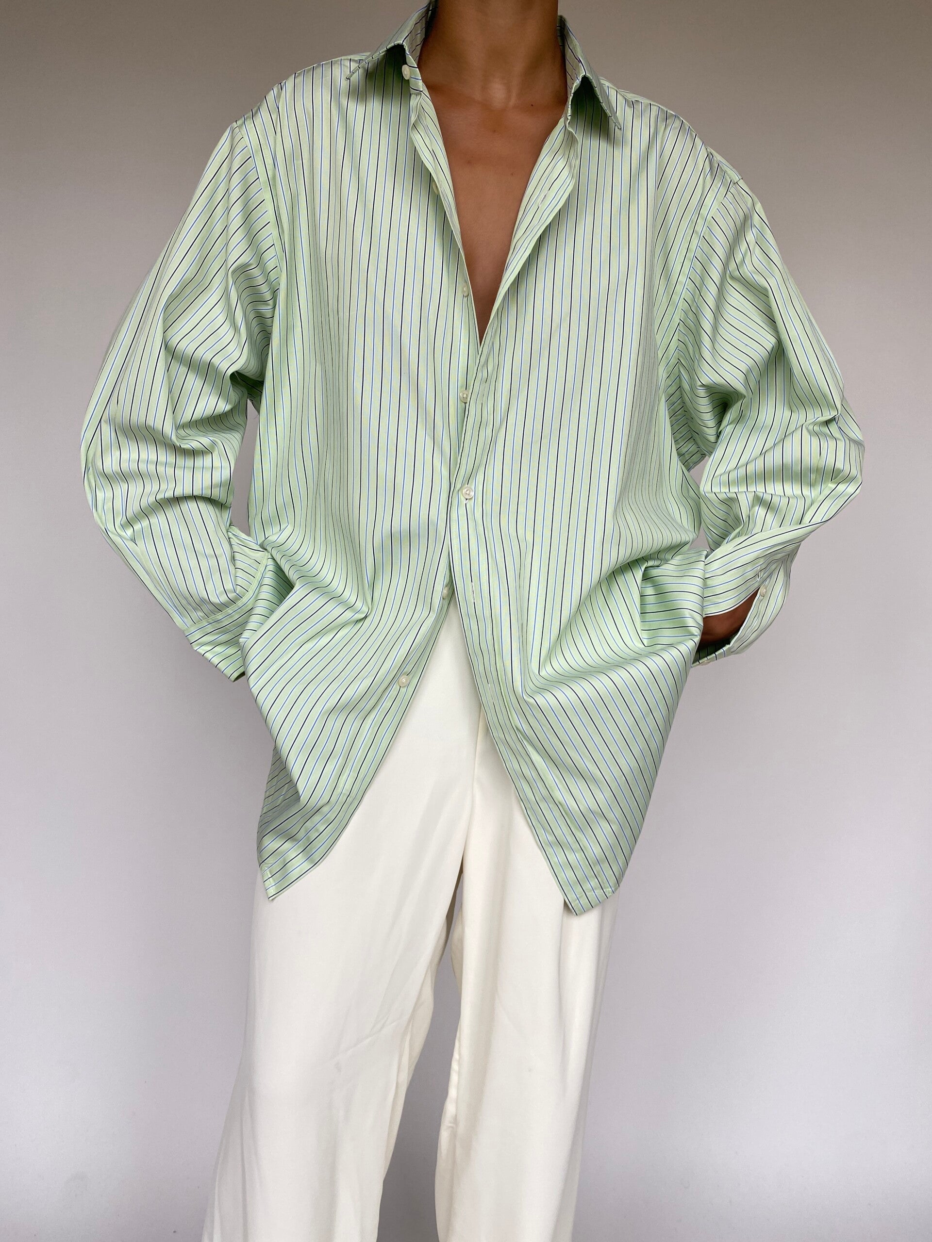 VINTAGE OVERSIZED GREEN RALPH LAUREN STRIPED SHIRT 1247-3