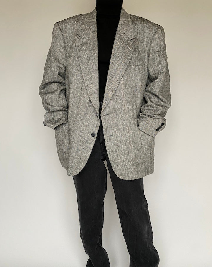 VINTAGE OVERSIZED GREY SILK BLAZER 1427-3