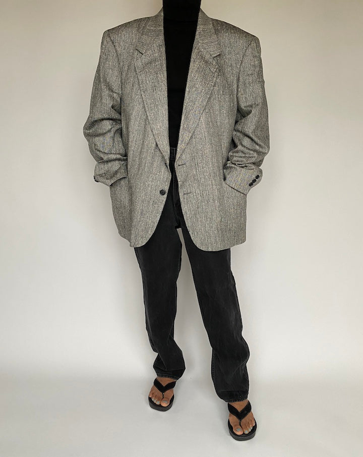 VINTAGE OVERSIZED GREY SILK BLAZER 1427-4