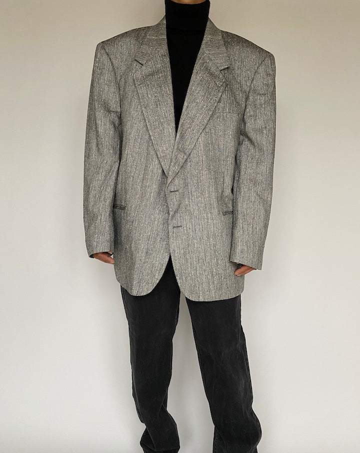 VINTAGE OVERSIZED GREY SILK BLAZER 1427-5