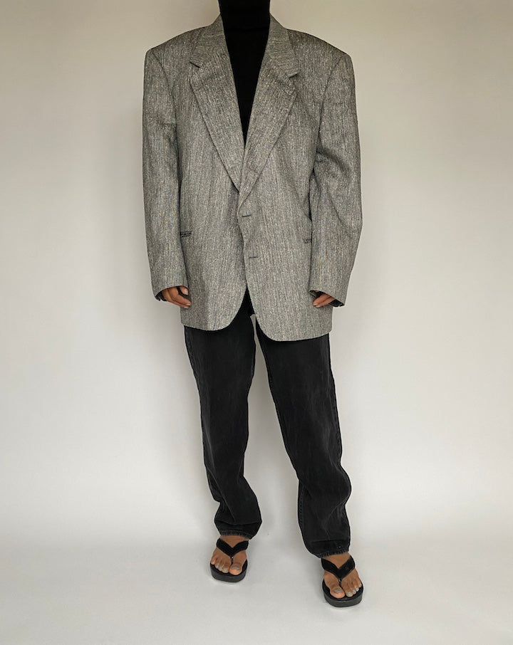 VINTAGE OVERSIZED GREY SILK BLAZER 1427