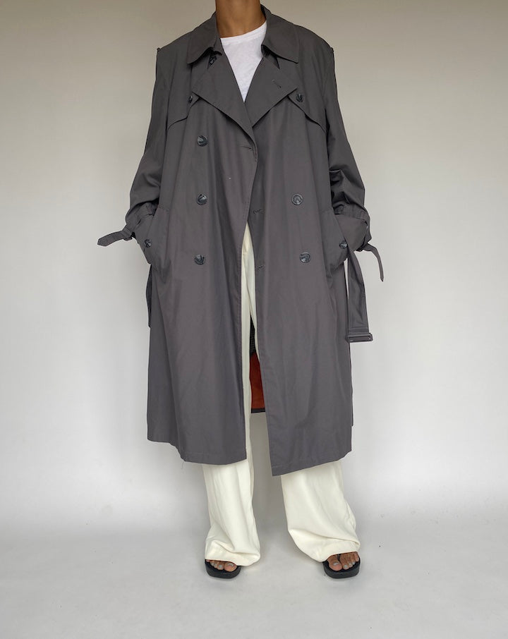 VINTAGE OVERSIZED GREY TRENCH COAT 1264