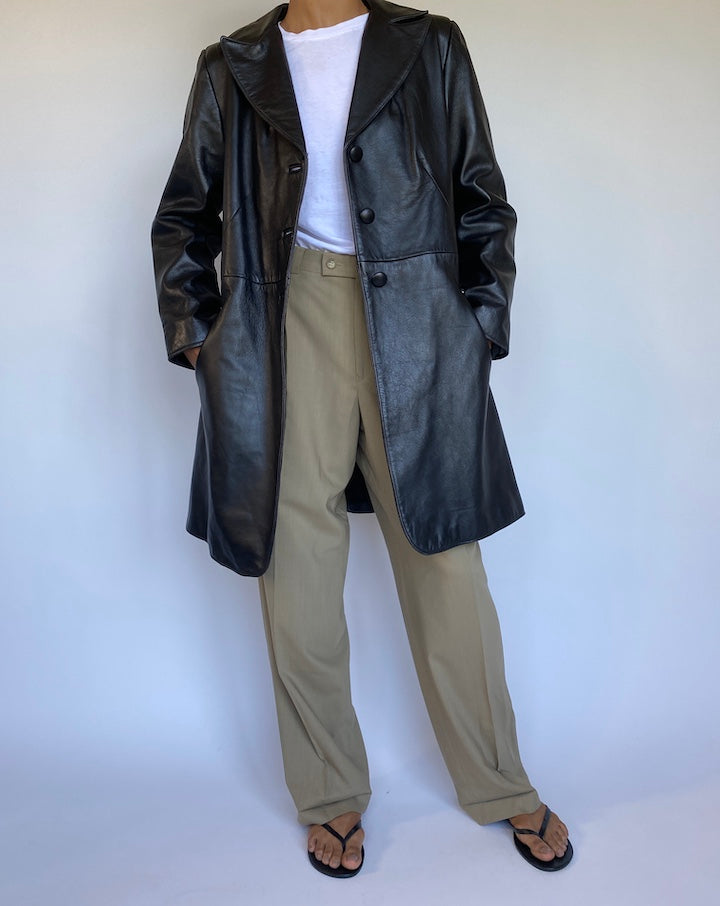 VINTAGE OVERSIZED LONG LEATHER JACKET 969