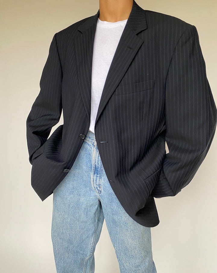 VINTAGE OVERSIZED NAVY STRIPED BLAZER 1019-2