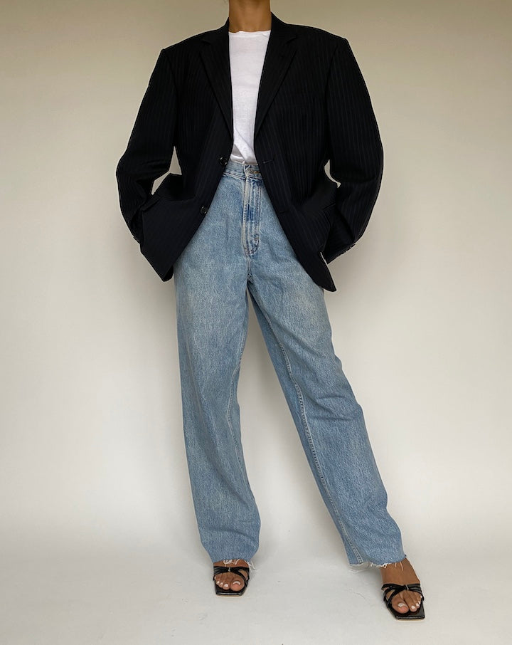 VINTAGE OVERSIZED NAVY STRIPED BLAZER 1019