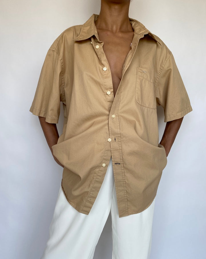 VINTAGE OVERSIZED SHORT SLEEVE BEIGE SHIRT 769-3