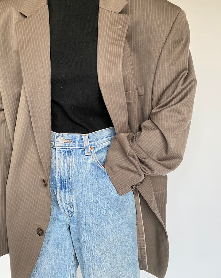 VINTAGE OVERSIZED SINGLE BREASTED STRIPED BLAZER 1383-2