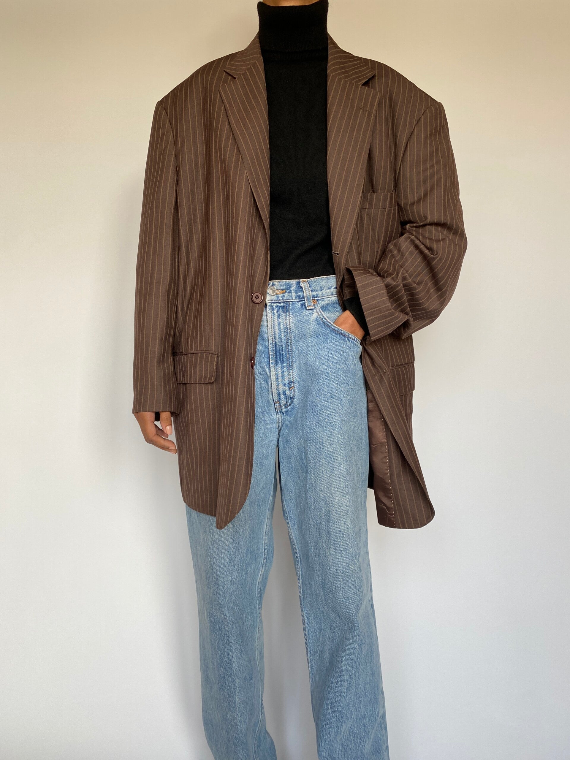 VINTAGE OVERSIZED STRIPED BROWN BLAZER 1396-2