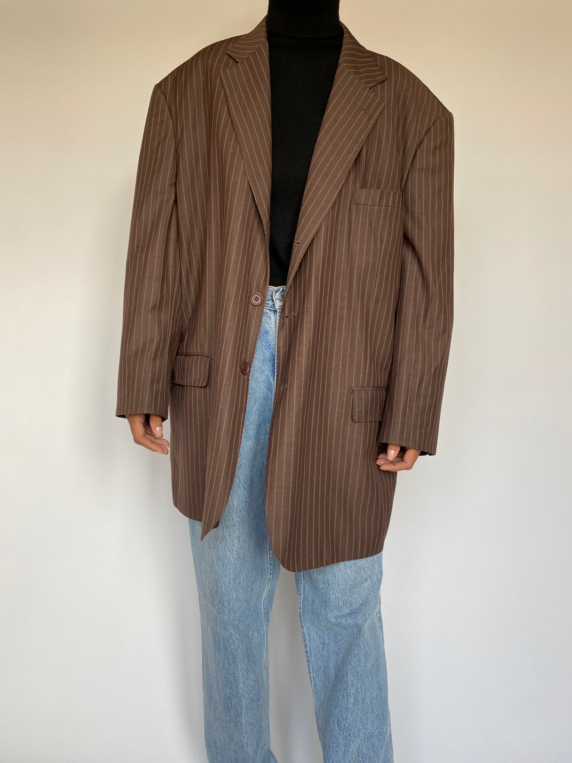 VINTAGE OVERSIZED STRIPED BROWN BLAZER 1396-3