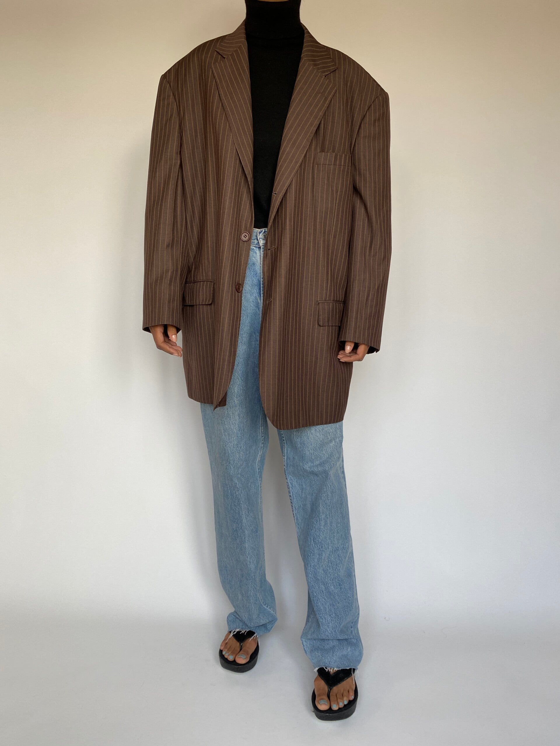 VINTAGE OVERSIZED STRIPED BROWN BLAZER 1396-4