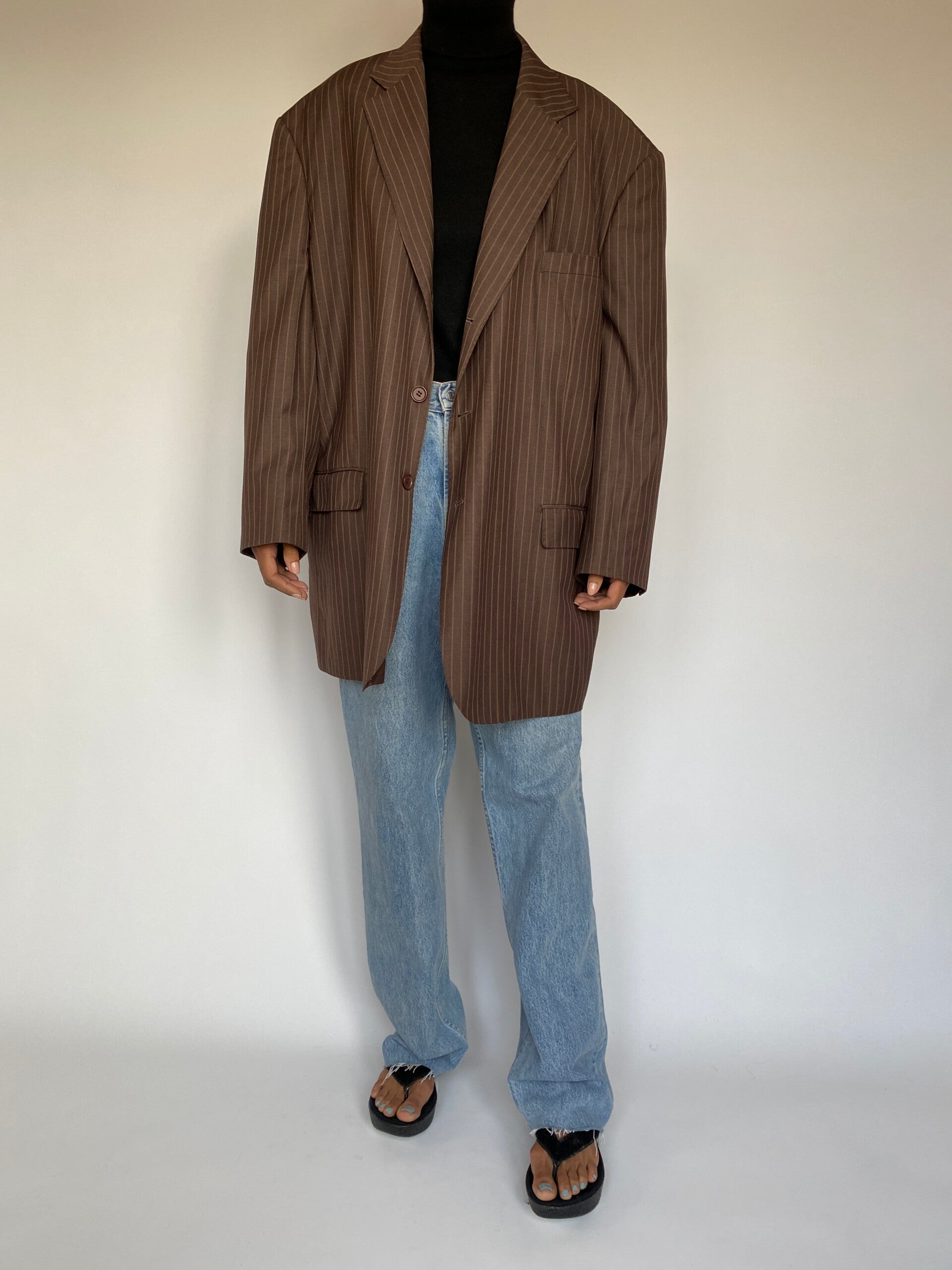 VINTAGE OVERSIZED STRIPED BROWN BLAZER 1396-5