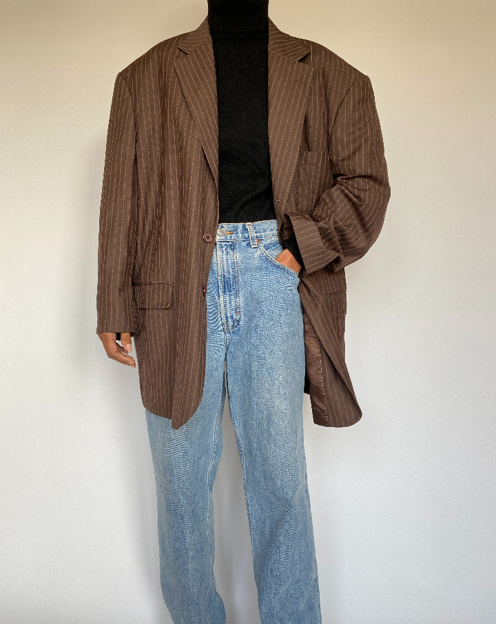 VINTAGE OVERSIZED STRIPED BROWN BLAZER 1396