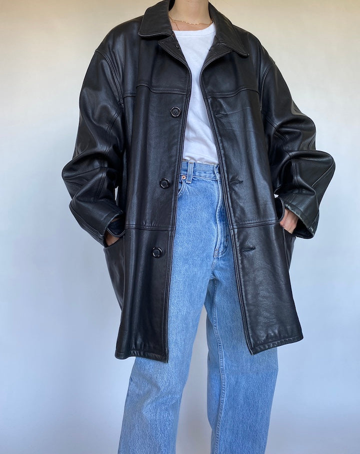 VINTAGE OVERSIZED THICK LEATHER JACKET 492-5