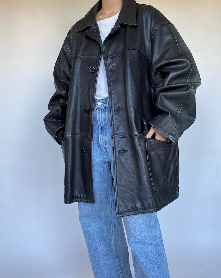 VINTAGE OVERSIZED THICK LEATHER JACKET 492