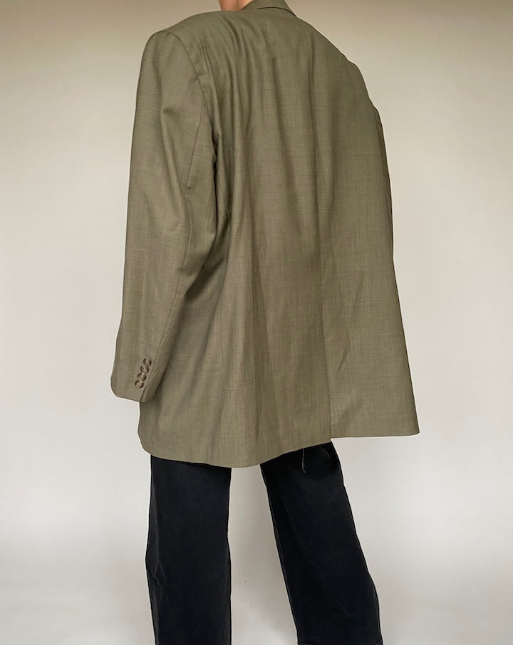 VINTAGE OVERSIZED WOOL DARK GREEN BLAZER 525-2