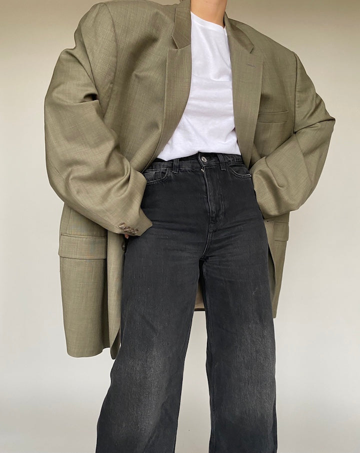 VINTAGE OVERSIZED WOOL DARK GREEN BLAZER 525