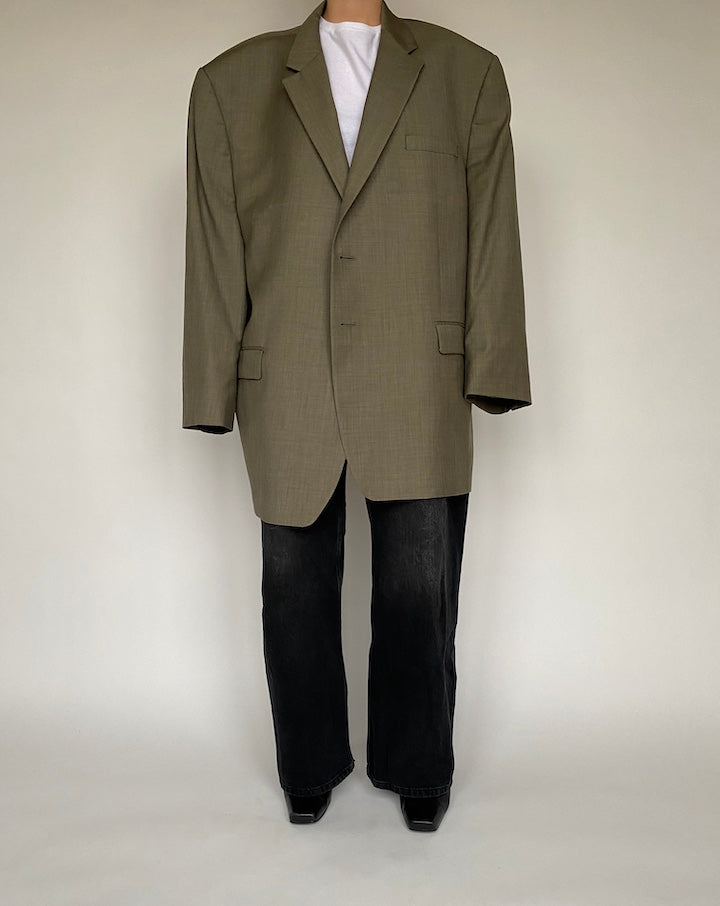 VINTAGE OVERSIZED WOOL DARK GREEN BLAZER 525
