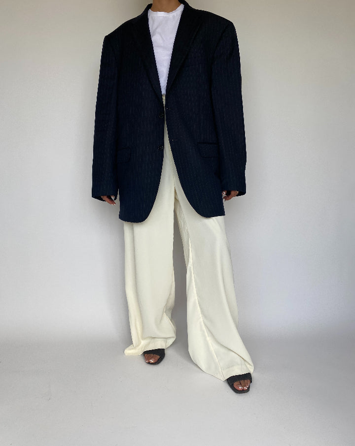 VINTAGE PINSTRIPED NAVY WOOL BLAZER 873