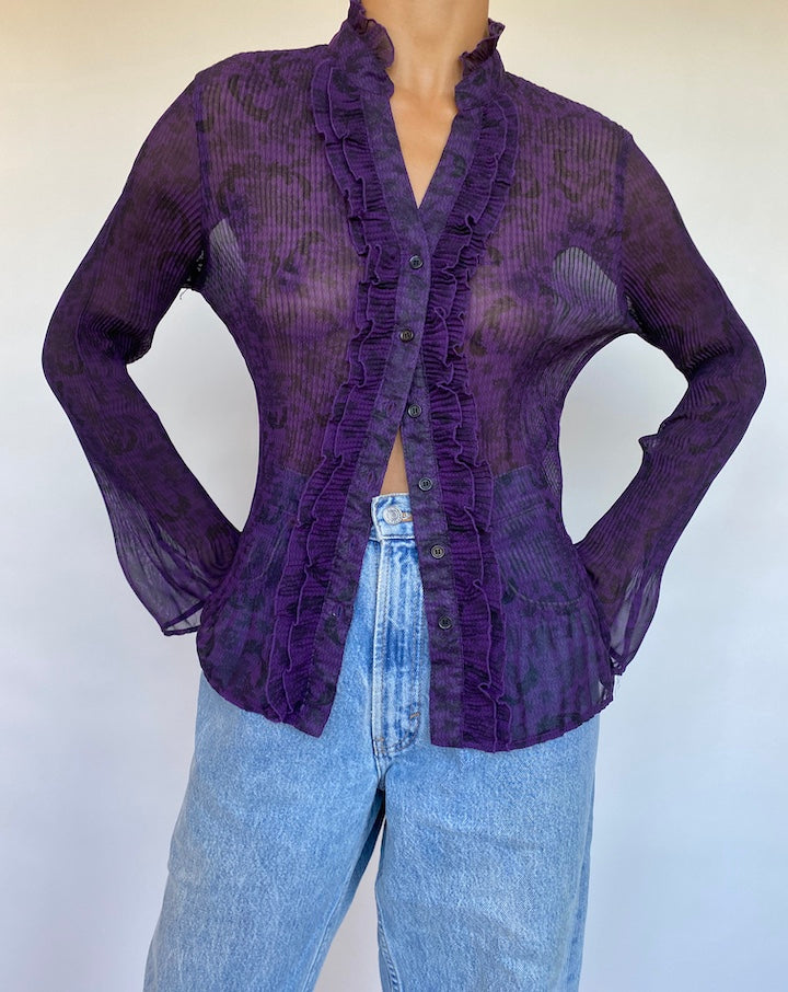 VINTAGE PURPLE RUFFLED BLOUSE 693-3