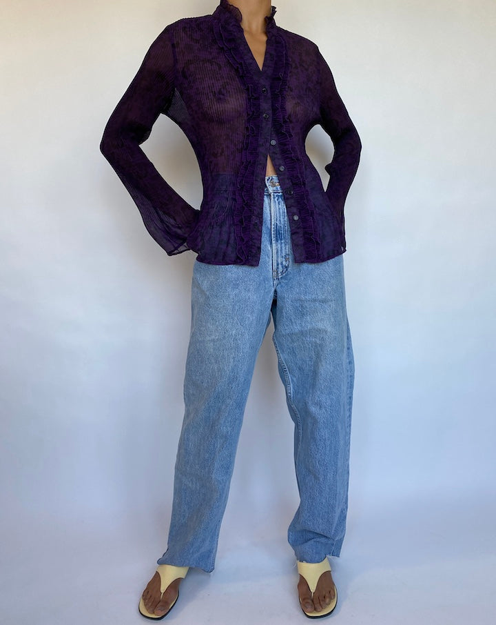 VINTAGE PURPLE RUFFLED BLOUSE 693