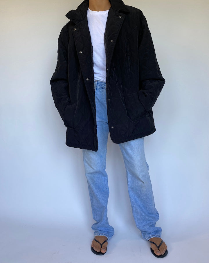 VINTAGE QUILTED BLACK LEATHER JACKET 983-4