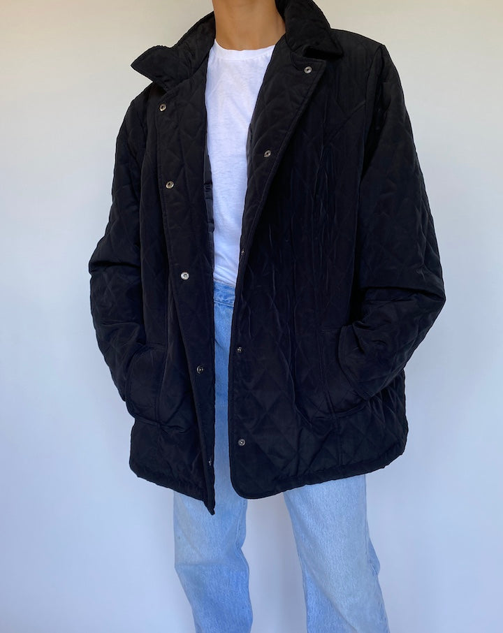 VINTAGE QUILTED BLACK LEATHER JACKET 983