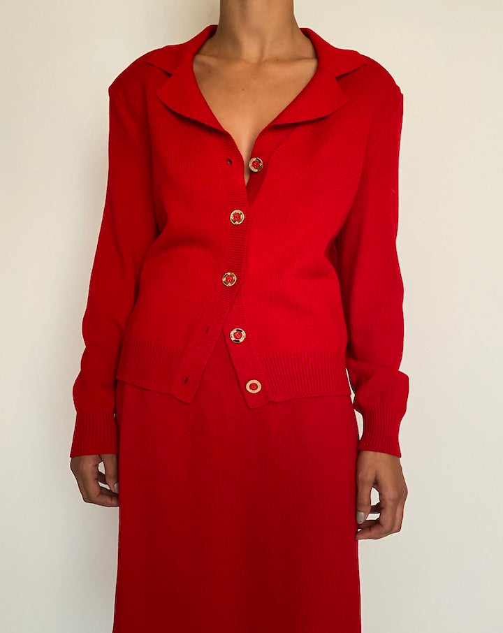VINTAGE RED TWO PIECE SUIT BY ST. JOHN 2377