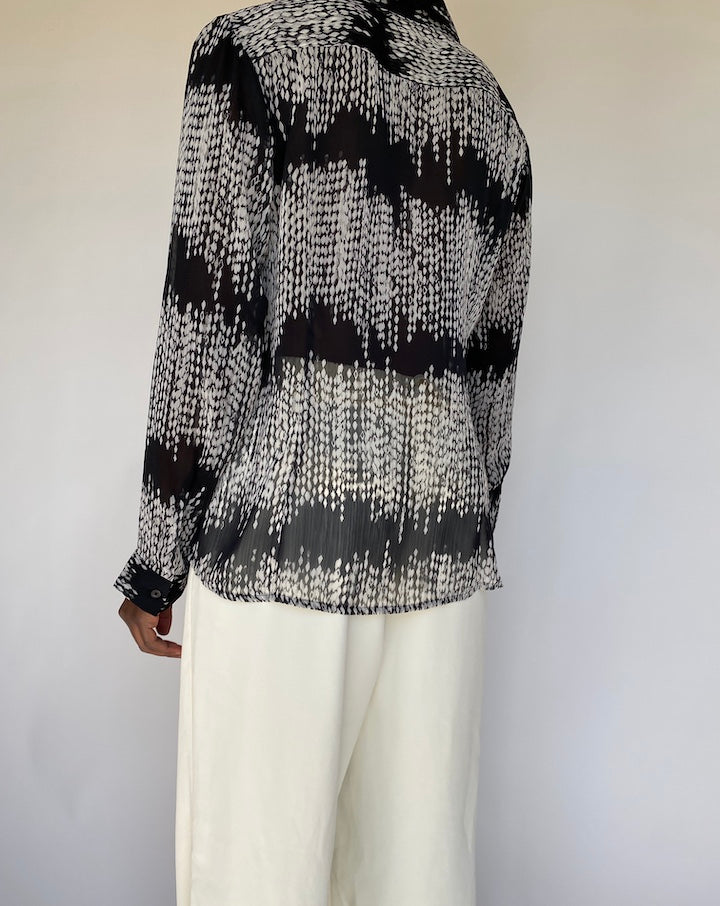 VINTAGE SHEER BLACK AND WHITE BLOUSE 1189 4