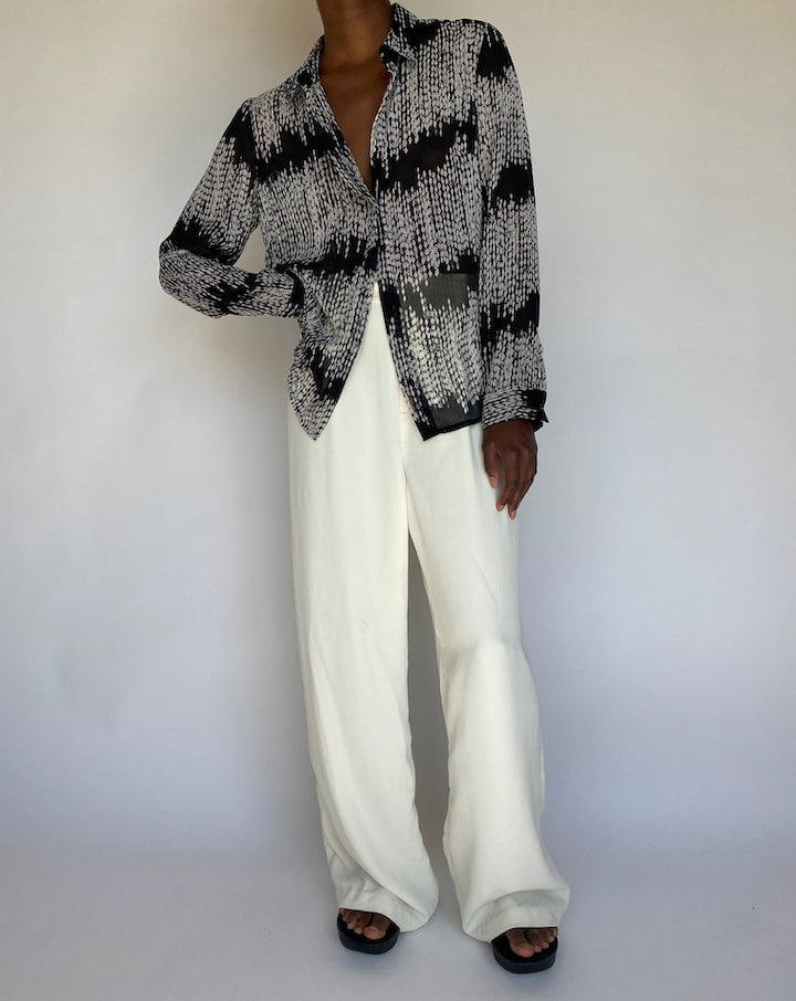 VINTAGE SHEER BLACK AND WHITE BLOUSE 1189