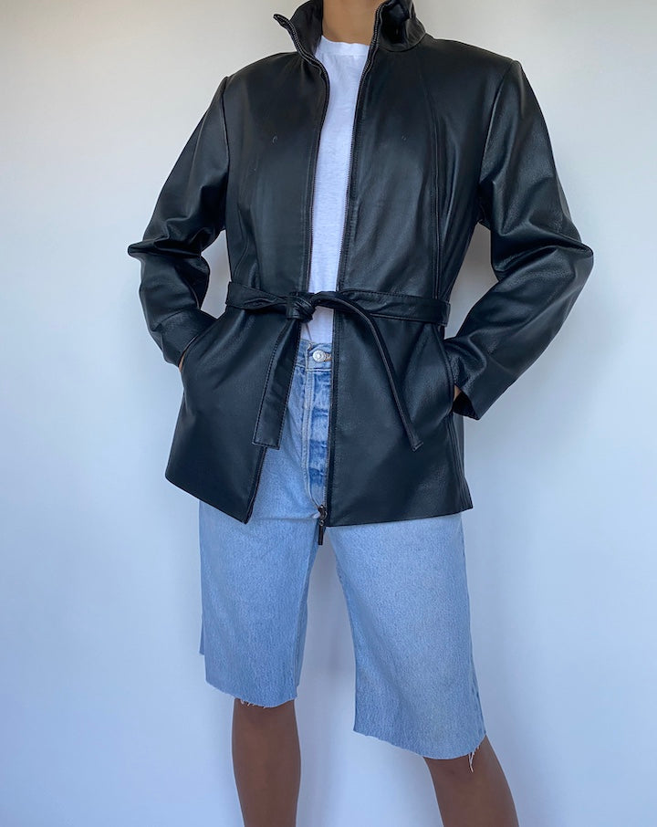 VINTAGE SHORT TRENCH LEATHER JACKET 905-3