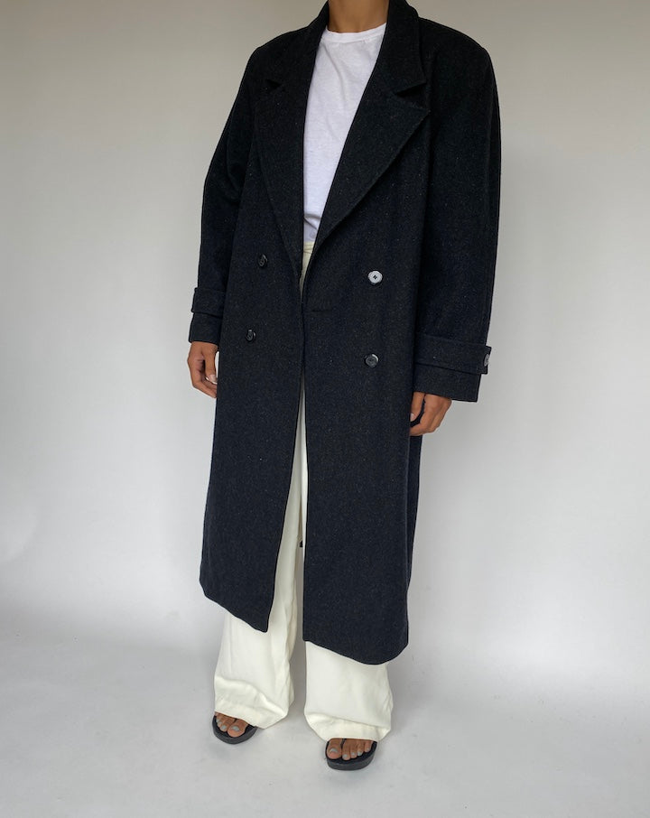 VINTAGE SLIGHTLY OVERSIZED DARK GREY LANA WOOL COAT 1261-4