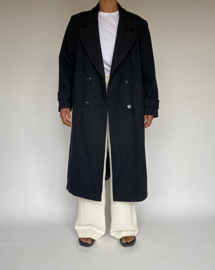 VINTAGE SLIGHTLY OVERSIZED DARK GREY LANA WOOL COAT 1261