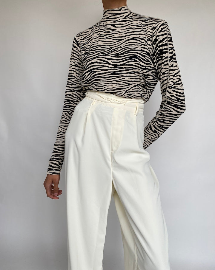 VINTAGE TIGHT ANIMAL PRINTED TURTLENECK TOP 652-4