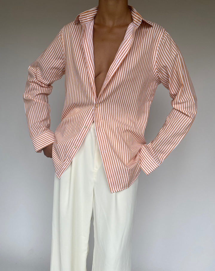 VINTAGE WHITE AND ORANGE STRIPED SHIRT 1252-4